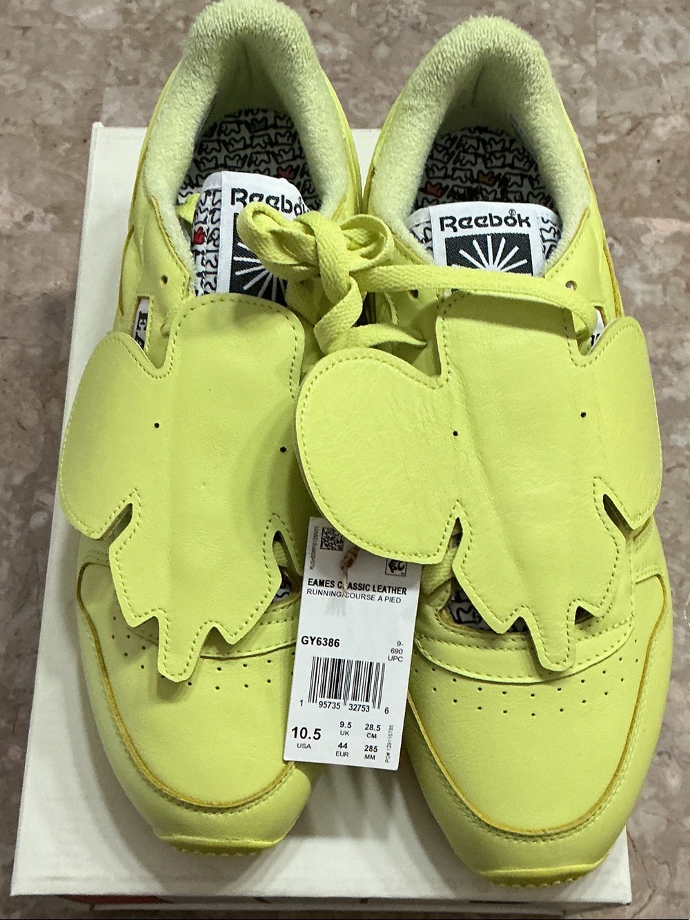 Reebok eames classic Neon Yellow Leather Sneakers with Decorative Overlay